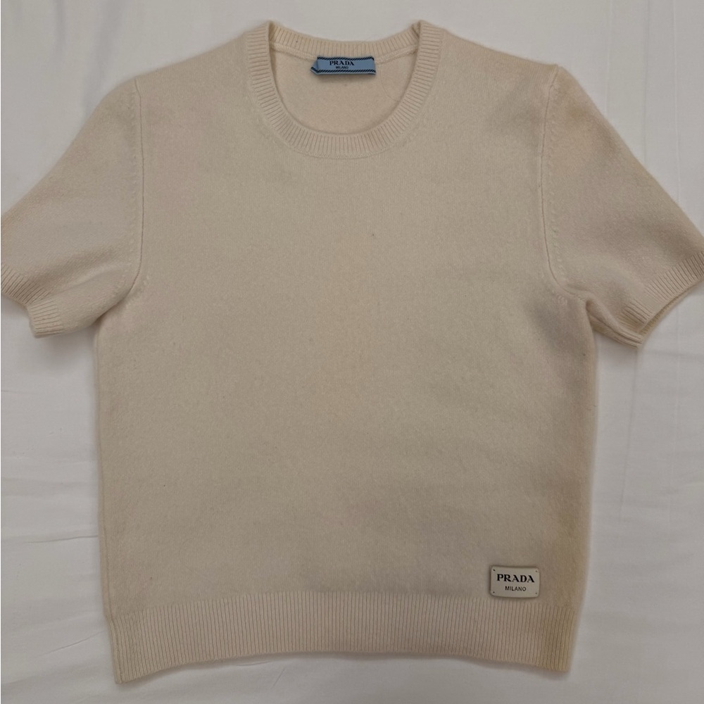 Prada Cream Knit Short Sleeve Top